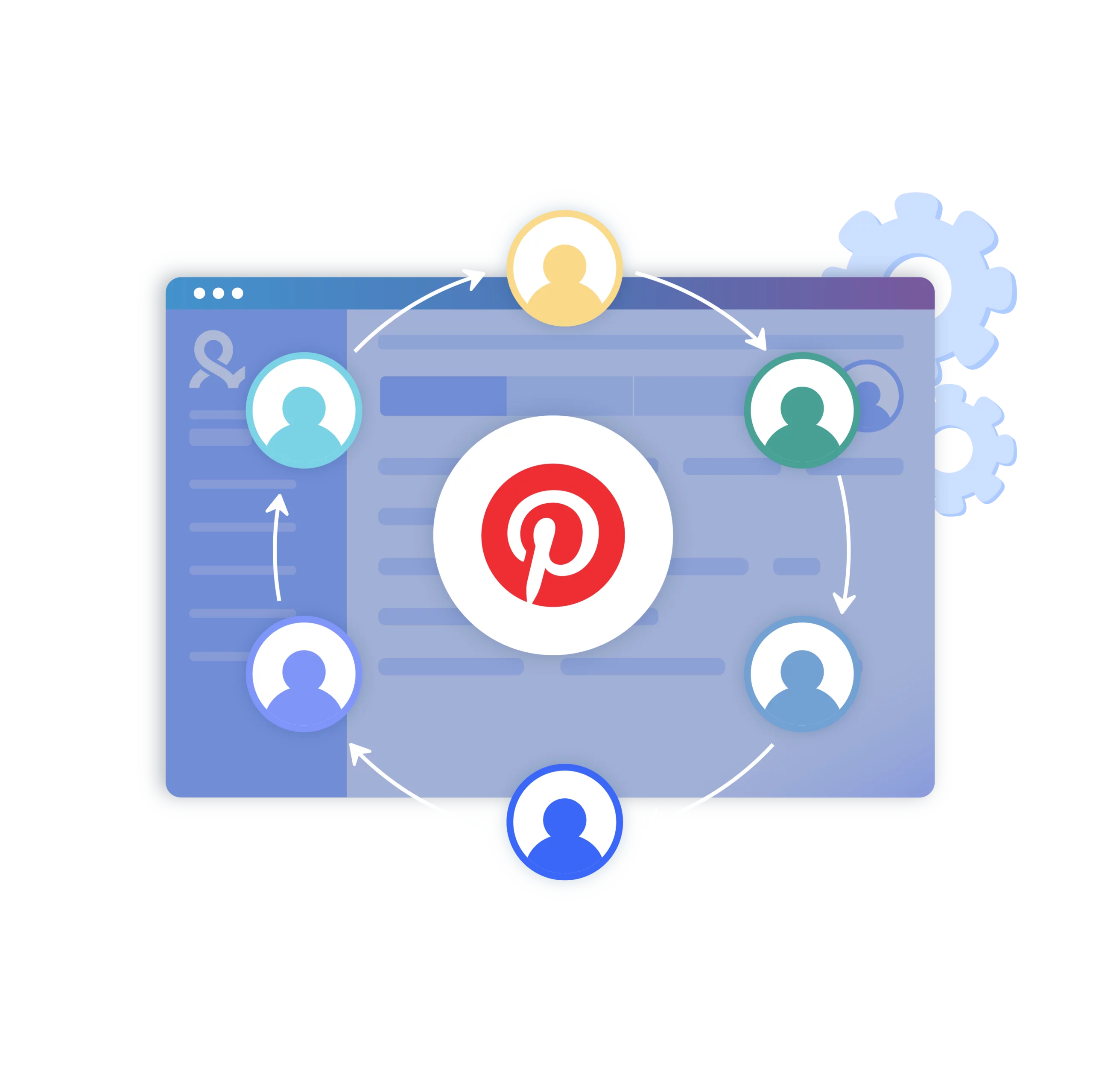A visual representing easy collaboration of Pinterest account management within your team using Multilogin.